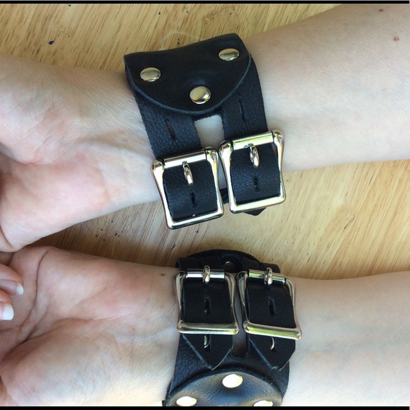 Punk Rock Emo Goth Black Chain Buckle Bracelet Set 2pc Jewelry Accessory - Picture 5 of 5